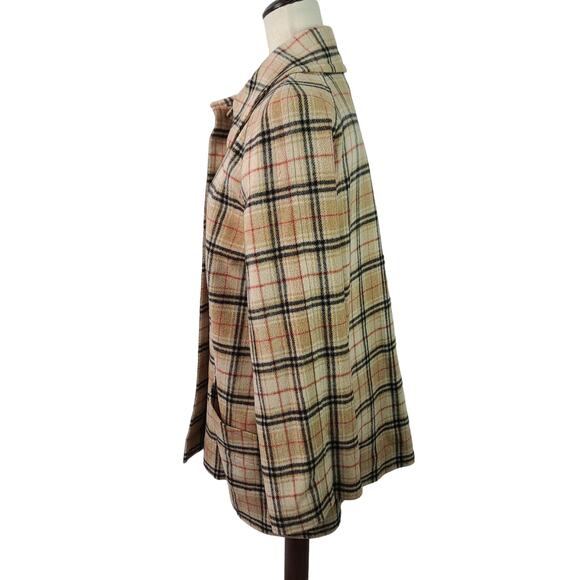Dalton USA Made Tan Red Black Plaid Wool Lined Vintage Coat Jacket Blazer 14 - Picture 2 of 4